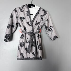 ✨Woodrow & Friends Dog Robe Kids 5/6 Small Sherpa Fleece Hooded Bathrobe Gray